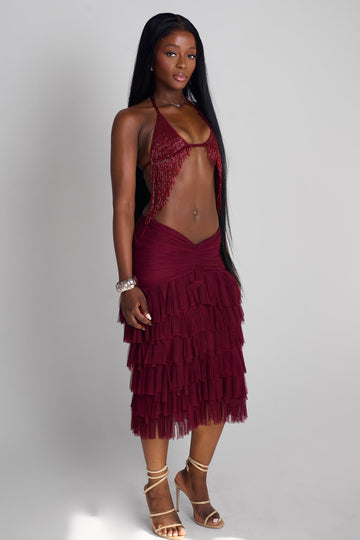 Vera Midi Skirt - Cherry Red